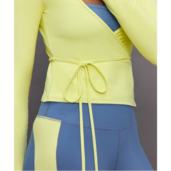 Carbon38 Long Sleeve Tie Top in Melt Medium Green Yellow Neon Ballet Wrap Shirt - Picture 9 of 10